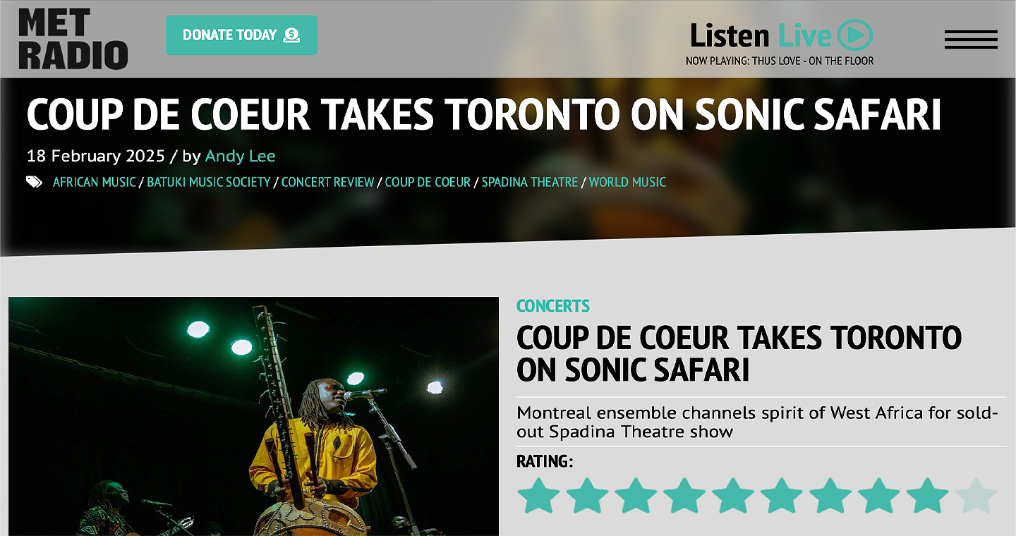 batuki music society toronto ontario canada africa african art culture artists nadine mcnulty otimoi oyemu habari concert west africa alliance francaise senegal sadio sissokho seydina ndiaye carlo birri ilam assane seck pape ndiaye andy lee metradio