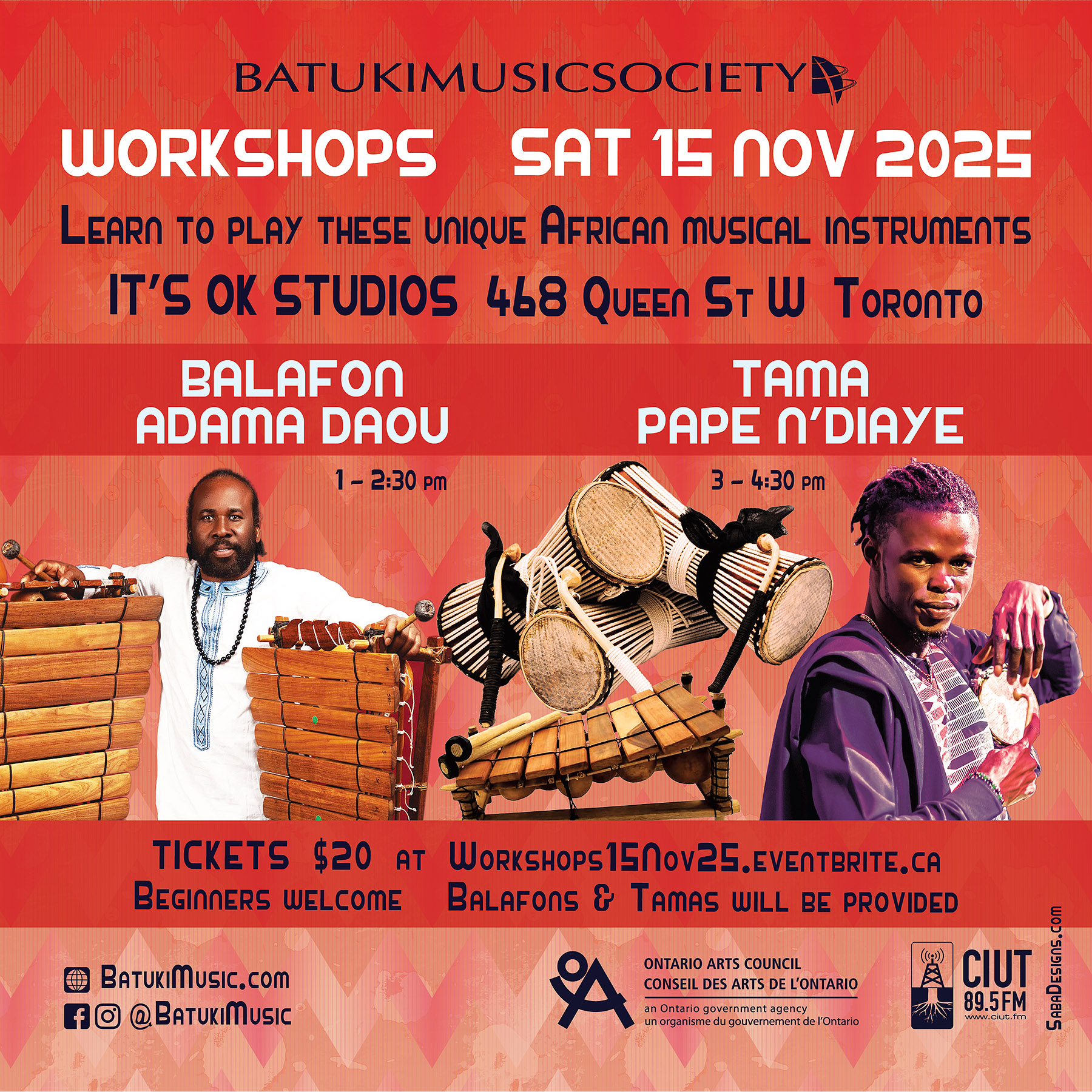 batuki music society toronto ontario canada africa african art culture artists nadine mcnulty otimoi oyemu habari workshop balafon tama talking drum pape ndiaye adama daou its ok studios