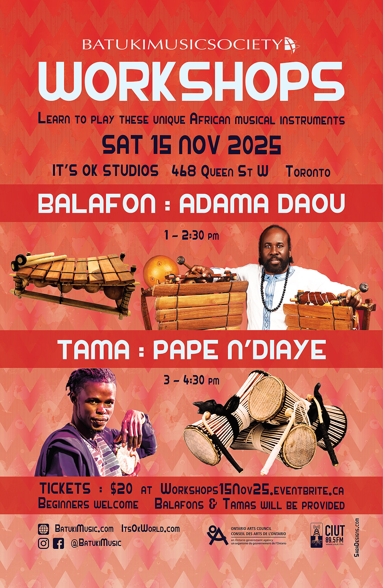 batuki music society toronto ontario canada africa african art culture artists nadine mcnulty otimoi oyemu habari workshop balafon tama talking drum pape ndiaye adama daou its ok studios